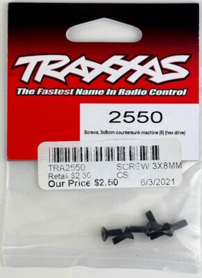 Tra2550 Countersunk Machine Screws 3x8mm, Pack of 6