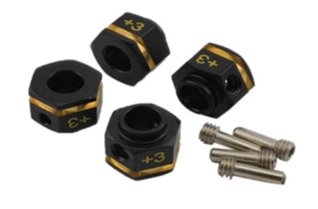 HDTWH01002B Hobby Details Brass Wheel Hex Adaptor or Extensions - Black +3 (12x8mm) 25g 4pcs/set